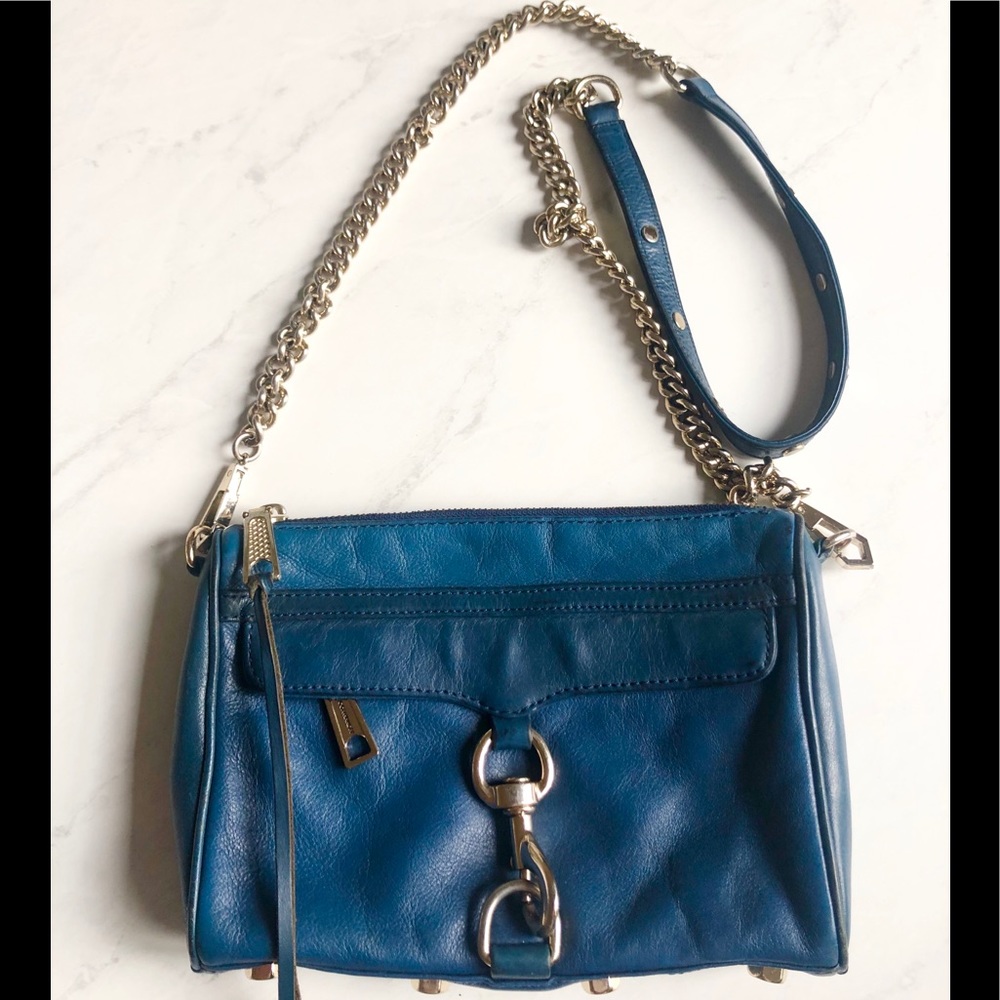 Rebecca Minkoff navy and gold crossbody bag